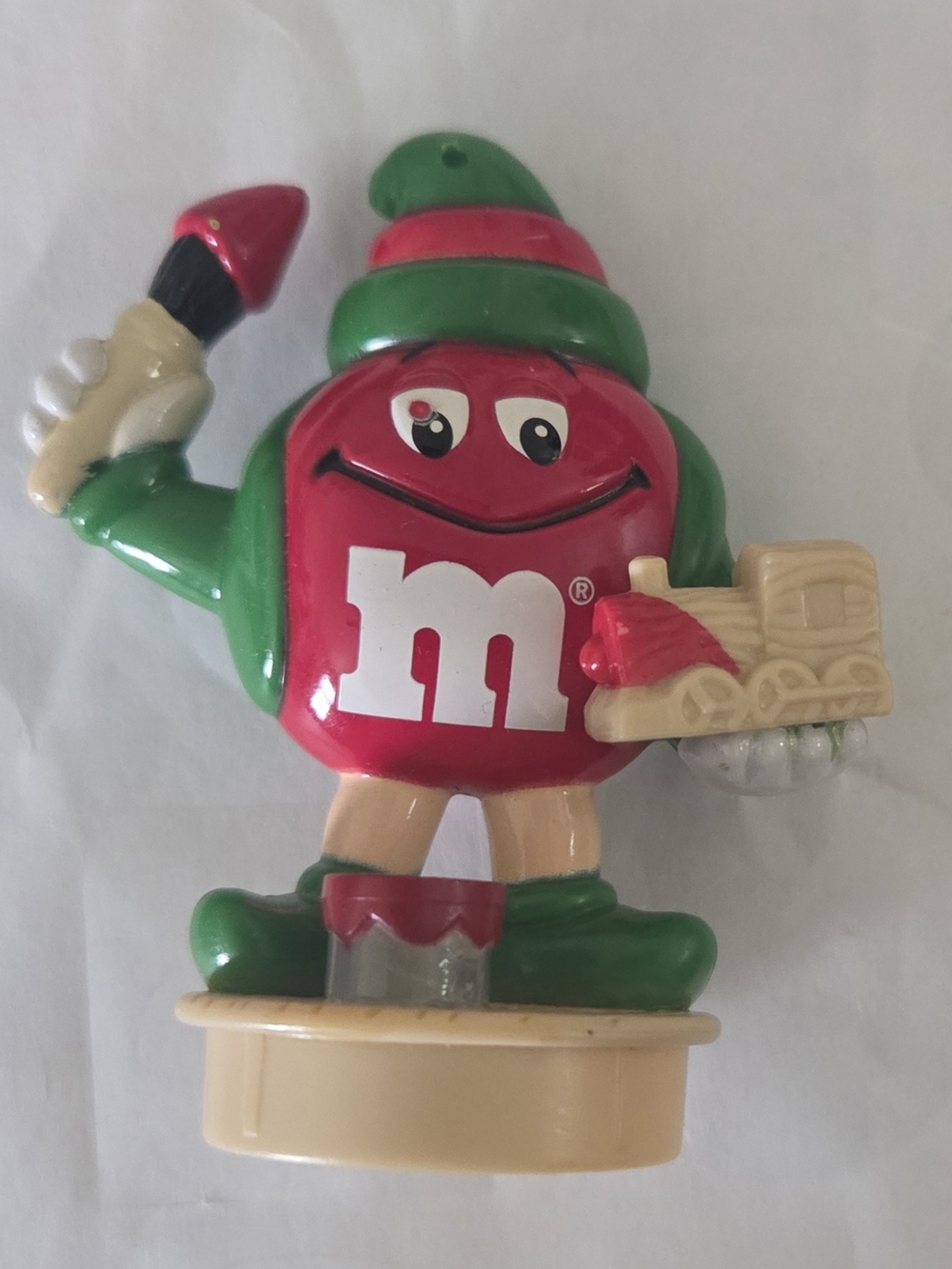 M&M Mars Vintage 1997 Candy Tube Topper Red dressed as an Elf Christmas Ornament